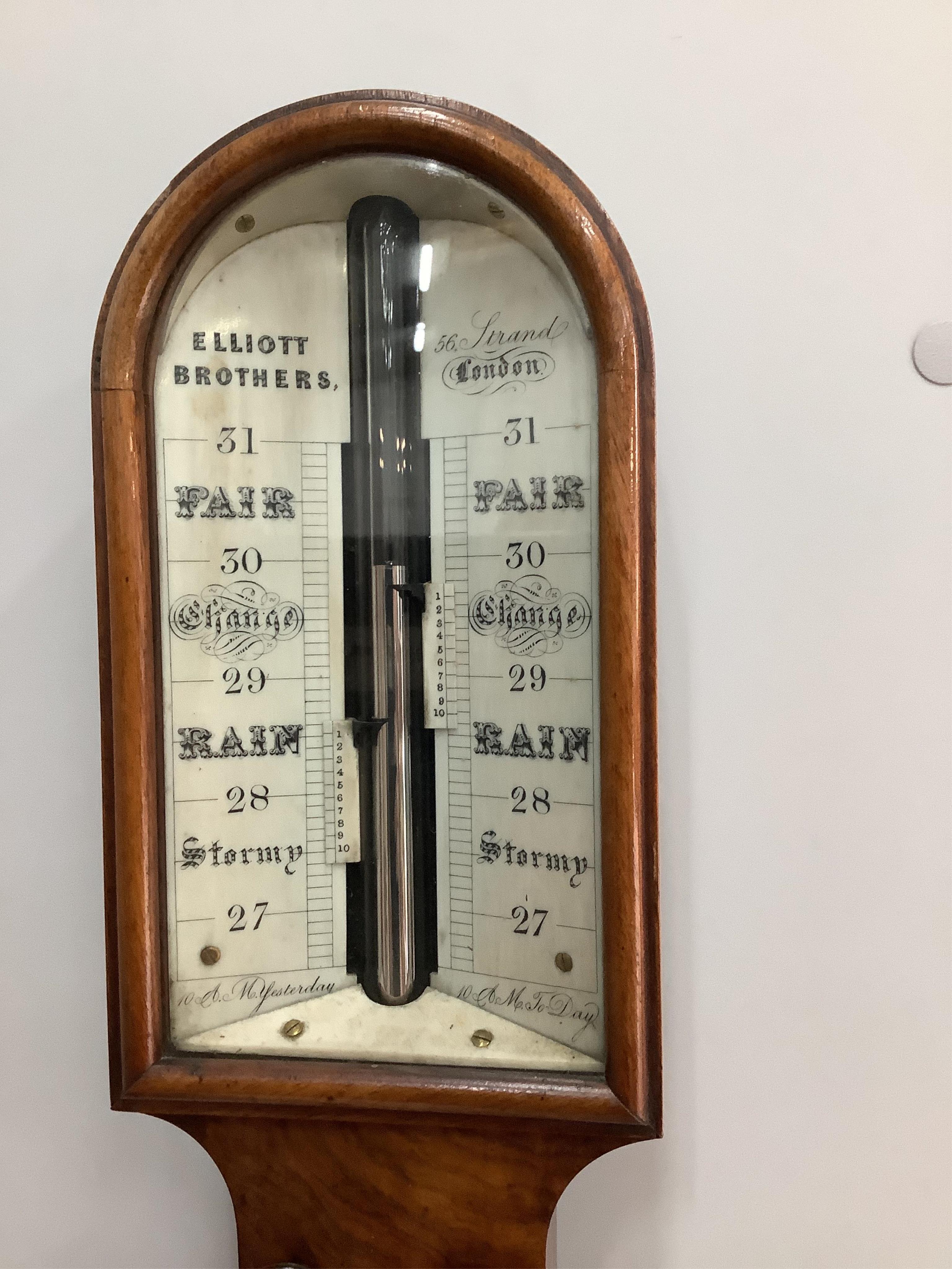 A Victorian burr walnut stick barometer, height 91cm. Condition - fair